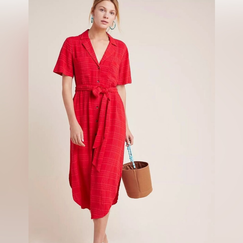 Maeve for Anthropologie textured red button down dress